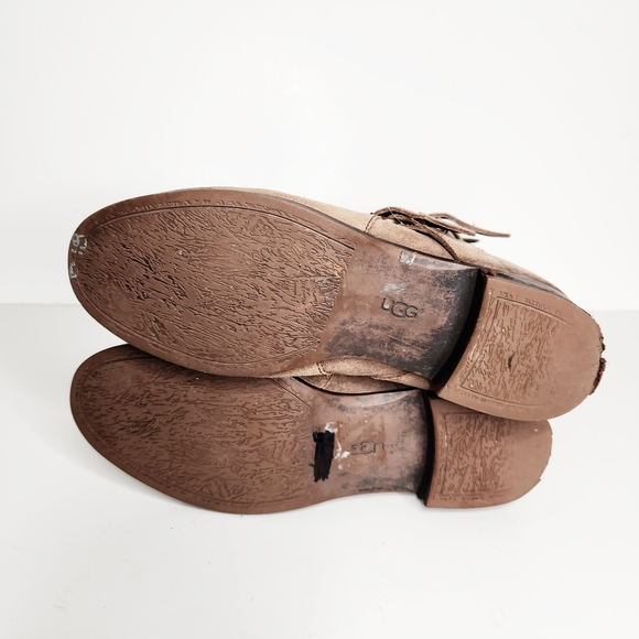 Ugg Cydnee Tall Knee High Moto Boots in Fawn Tan Suede Leather Women's Size 9 - Picture 10 of 11